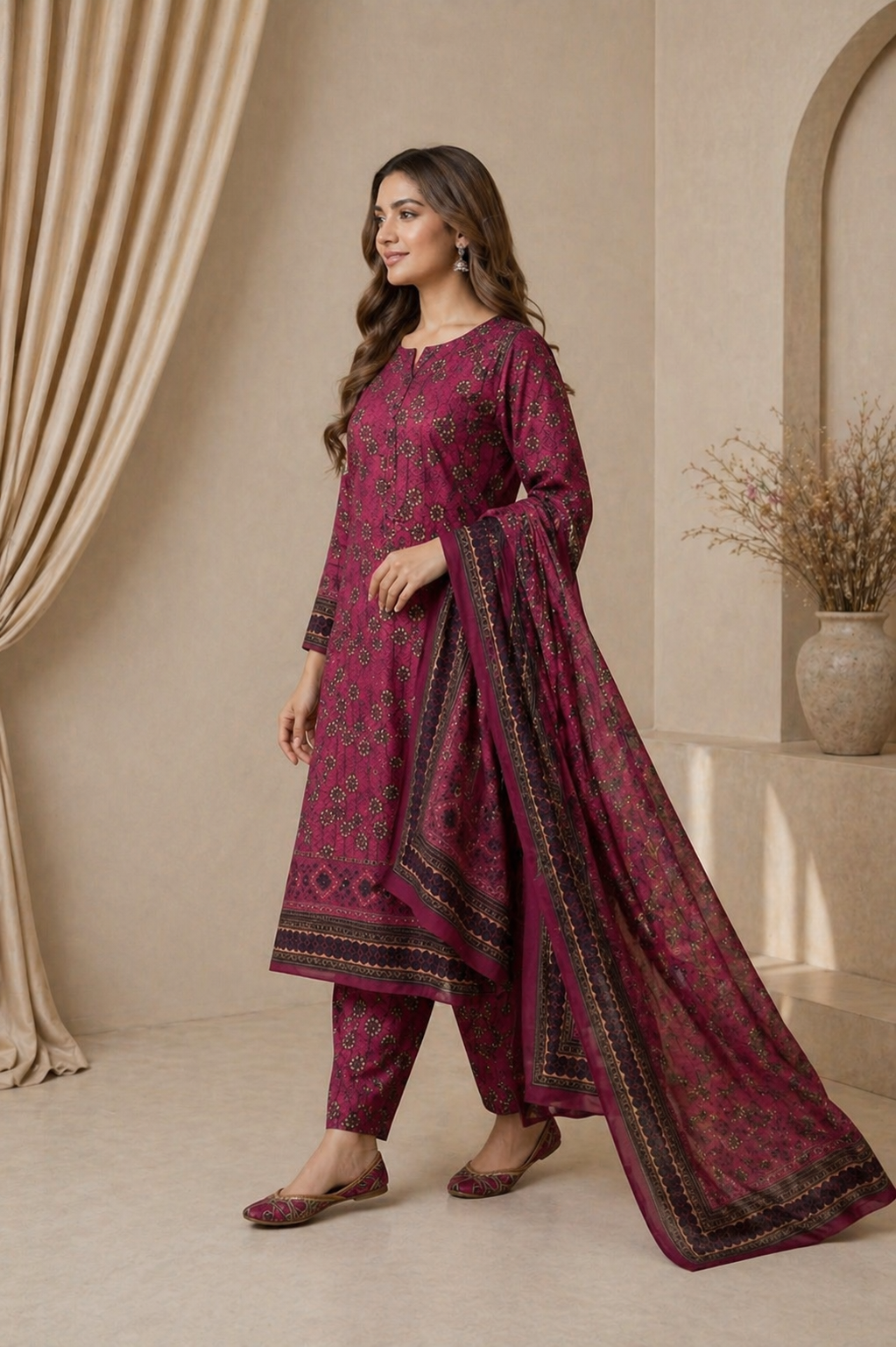 Dusty Rose Pink Embroidered Lawn Suit
