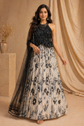 Black Embroidered Blouse with Printed Skirt; Lehenga Set