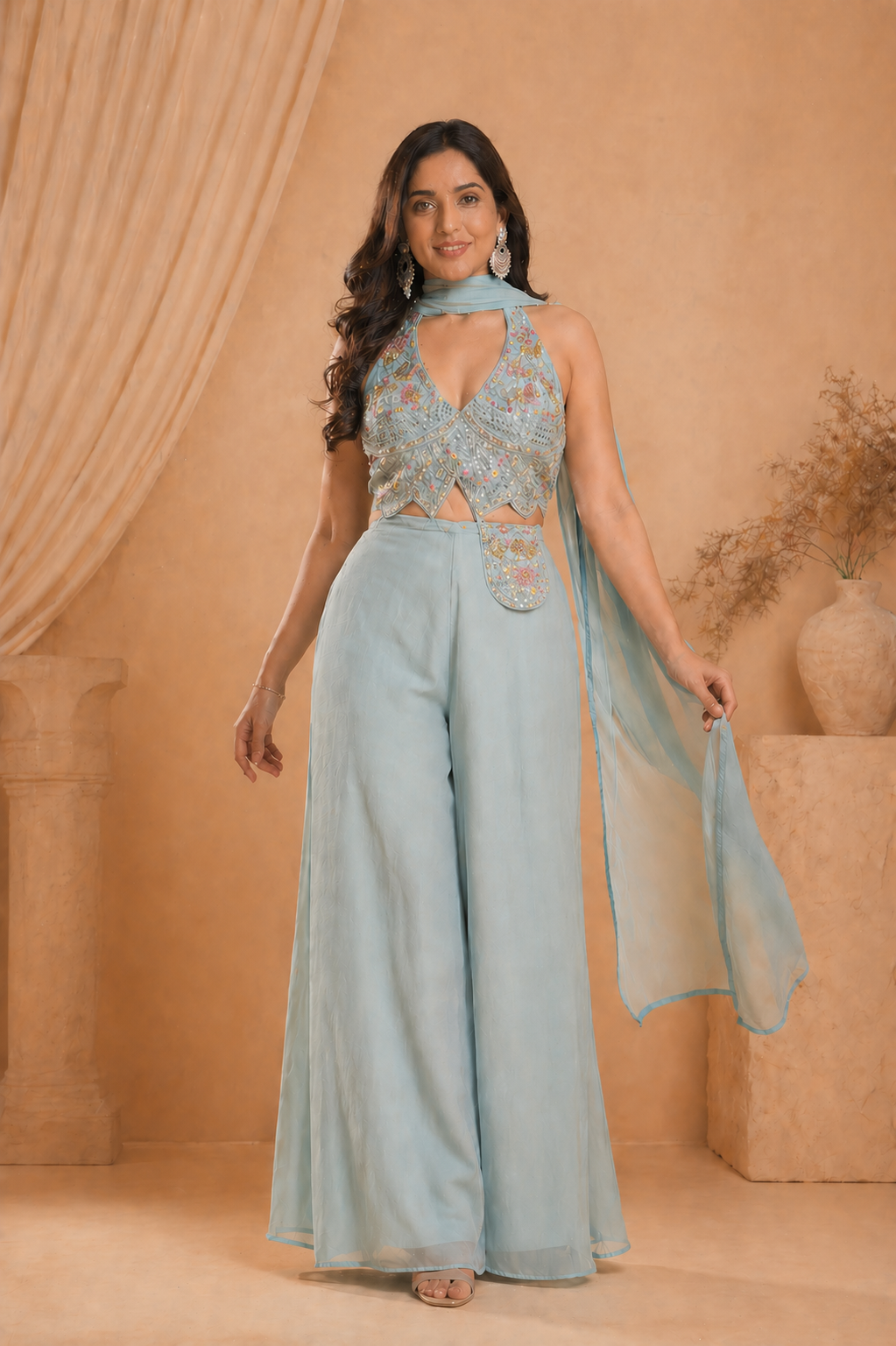 Powder Blue Embroidered Palazzo Set