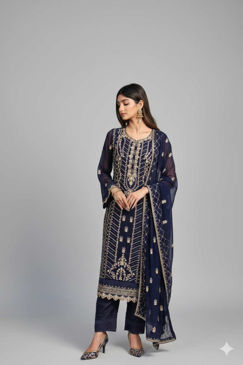 Agha Noor Sharara Navy Blue