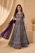 Royal Purple Heavy Embroidered Lehenga Set with Blouse & Dupatta
