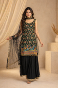 Black Embroidered Kurti Set with Palazzo