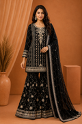 Agha Noor Black Embroidered Sharara Suit with Dupatta
