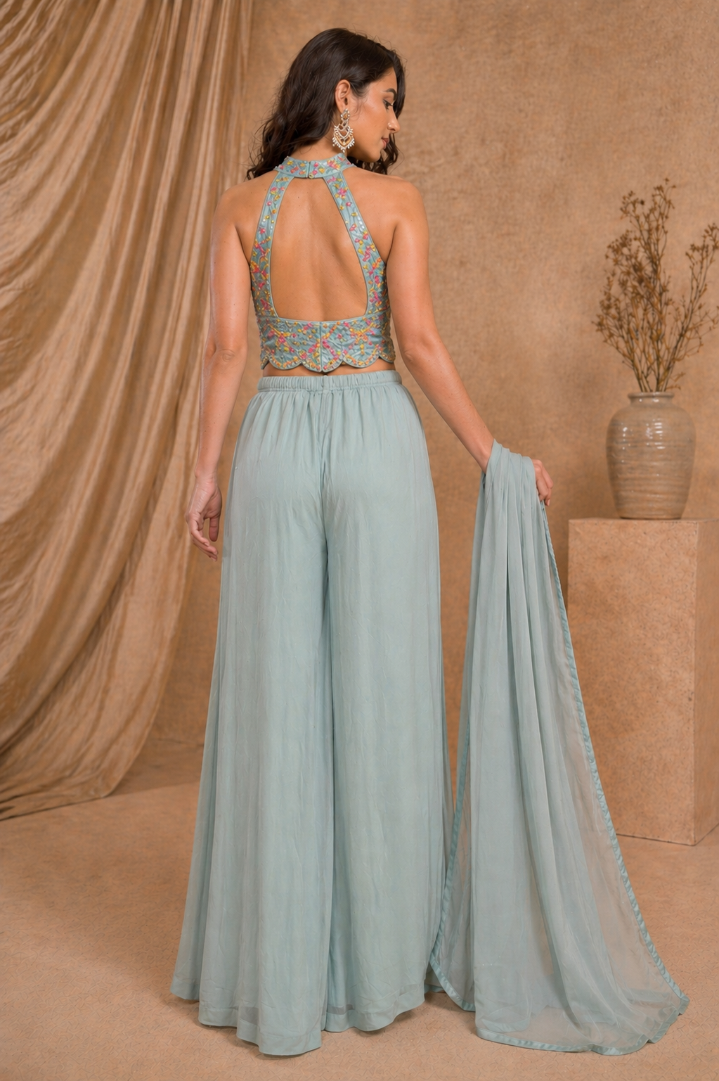 Powder Blue Embroidered Palazzo Set