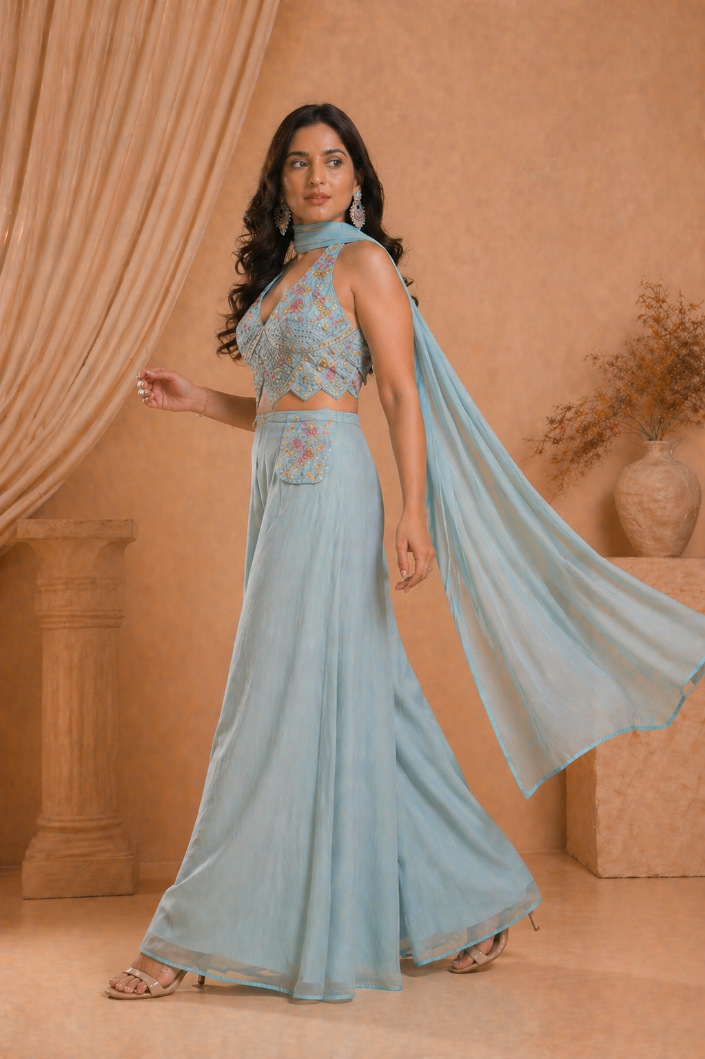 Powder Blue Embroidered Palazzo Set