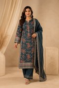 Sada Bahar Teal Blue Chiffon Floral Embroidered Pakistani Suit for Women