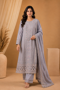 Sada Bahar Lavender Grey Chiffon Embroidered Pakistani Suit Set for Women