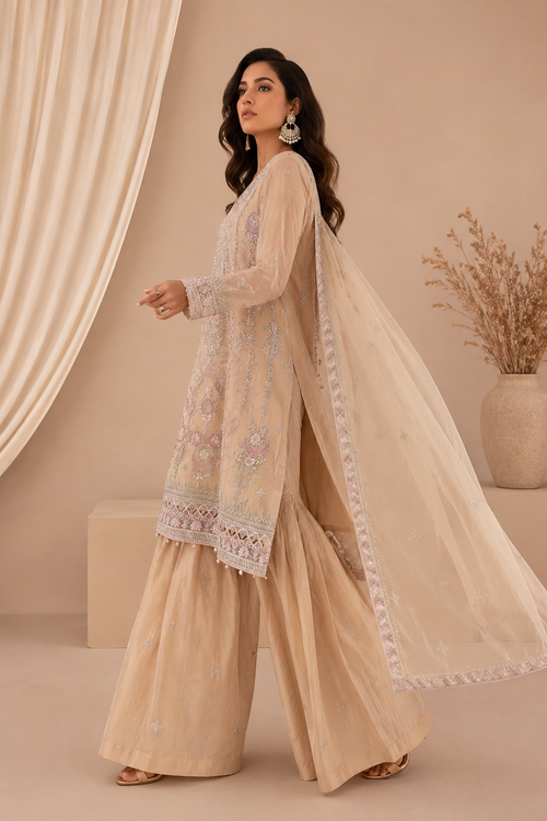 Elegant Beige Embroidered Salwar Suit with Dupatta