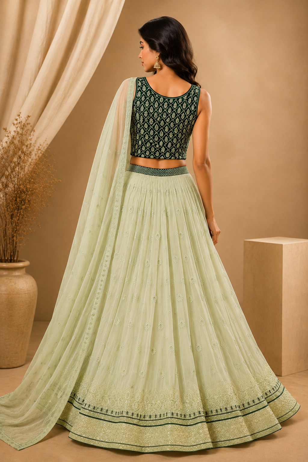 Light Green Embroidered Lehenga Set with Dupatta