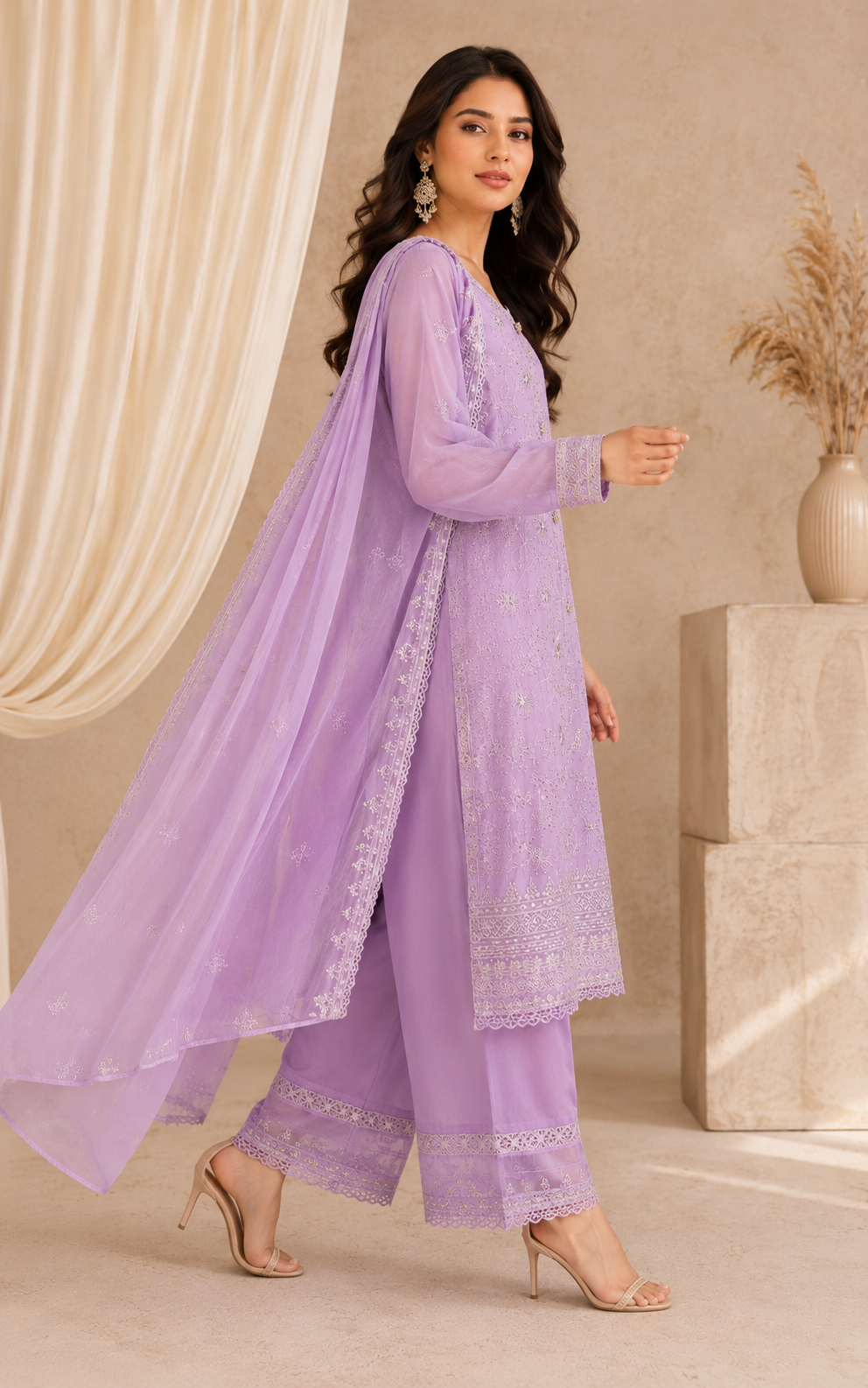 Lavender Embroidered Salwar Suit with Dupatta
