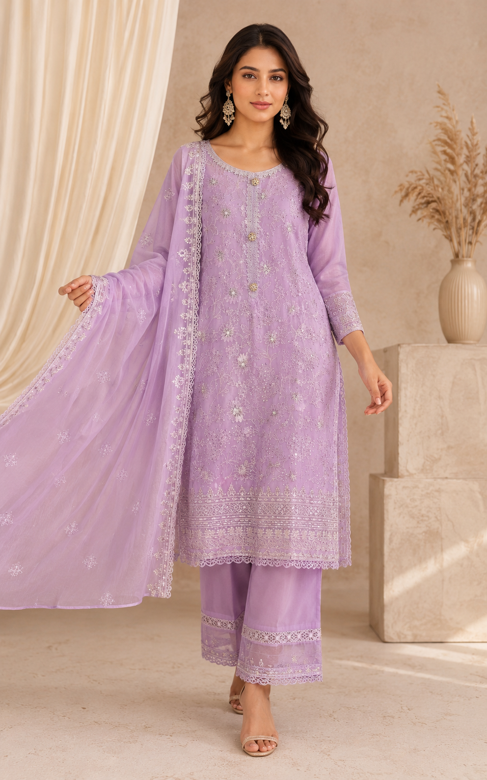 Lavender Embroidered Salwar Suit with Dupatta