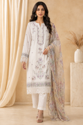 Elegant White Embroidered Lawn Salwar Kameez with Printed Dupatta